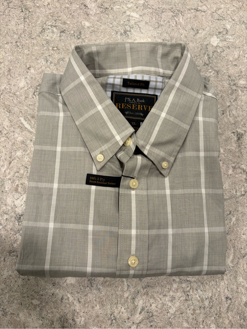 Reserve by J.OS. A. Bank Men's Gray Plaid Button-Down Shirt-XL NWT